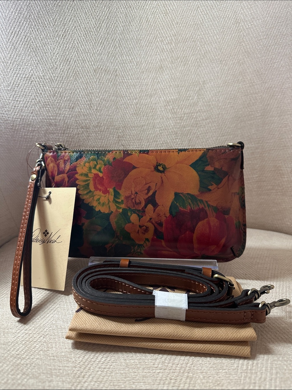 Patricia Nash Brown Multi Floral Leather Wristlet with Crossbody t